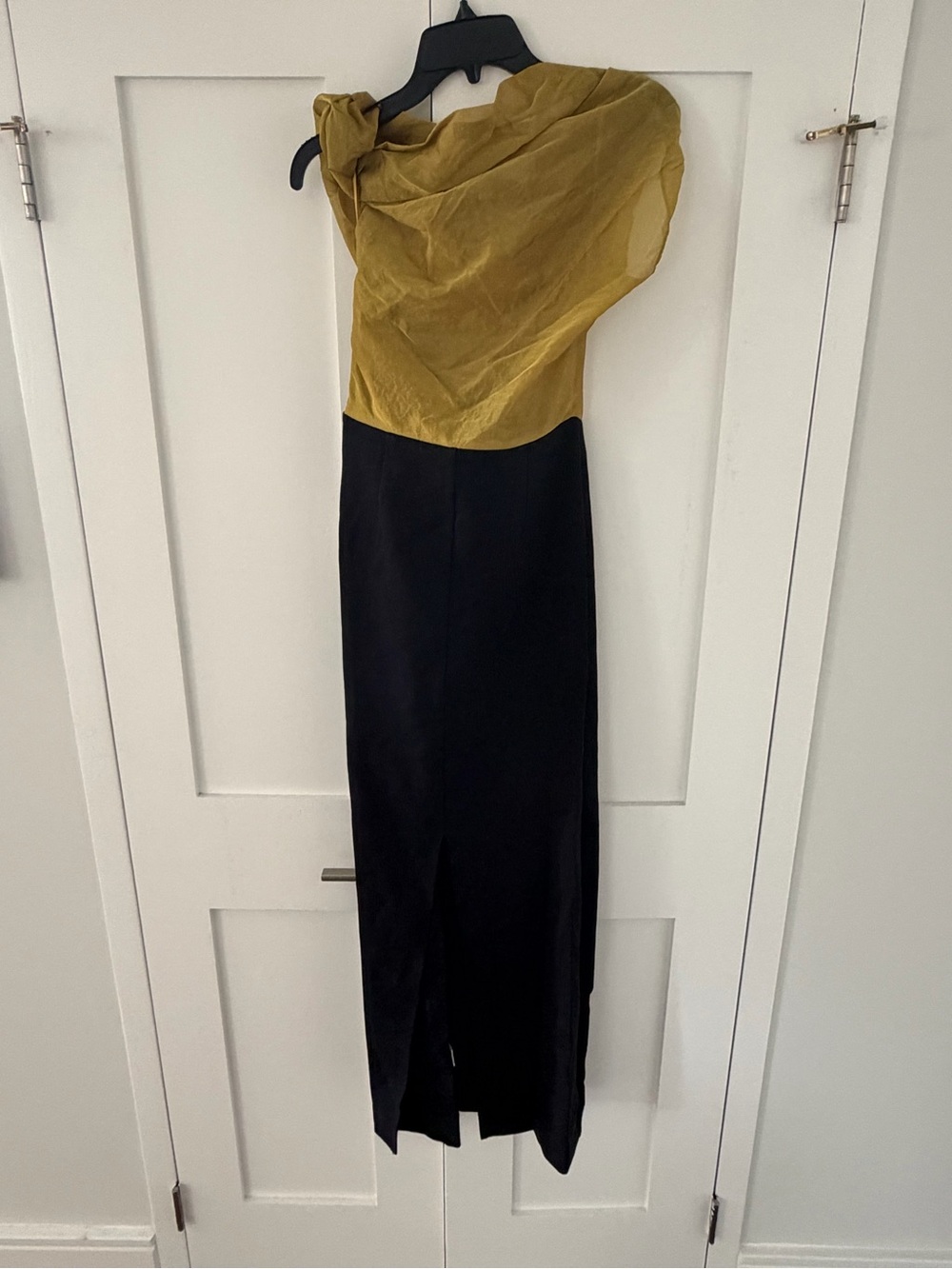 STAUD BRAND NEW One-Shoulder Two-Tone Maxi Dress in Chartreuse and Black